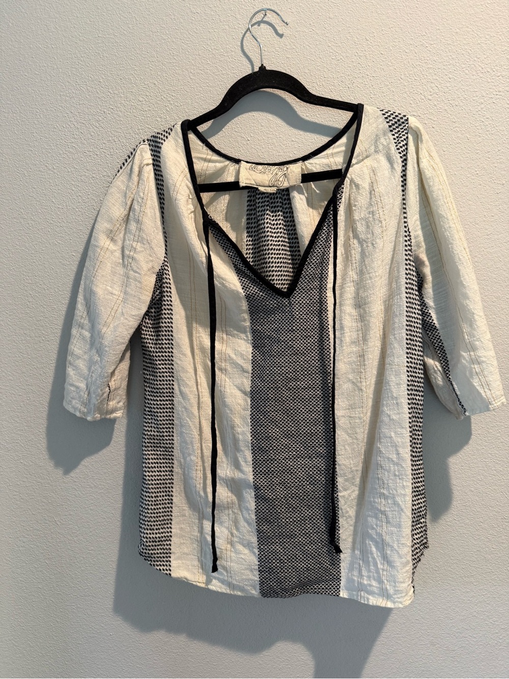 Women's Cream and Black V-Neck Peasant Top- Ace and Jig